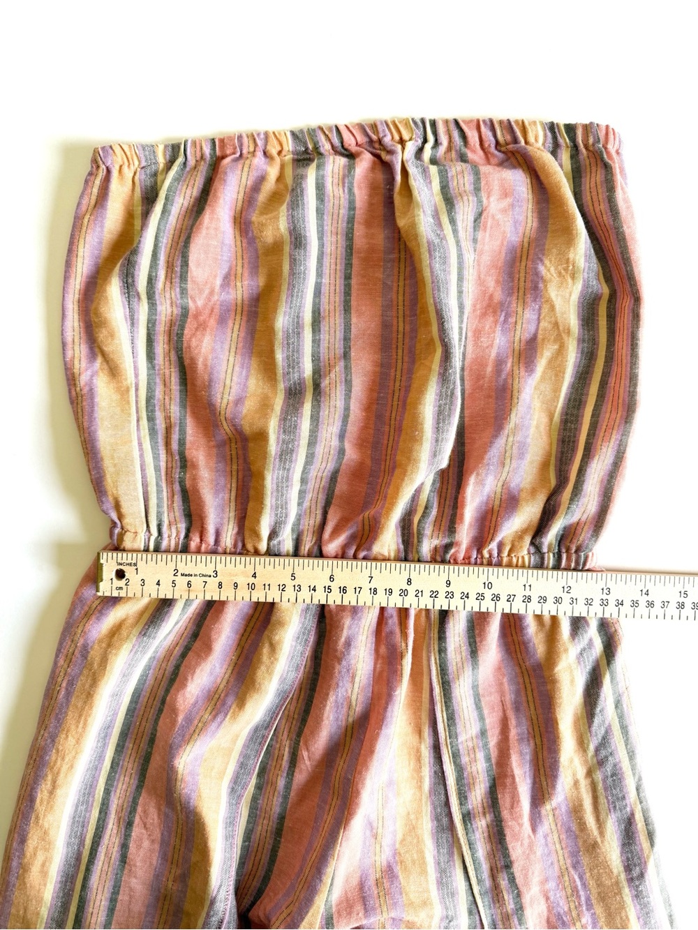 Anthro Drew Emerson XS Linen Strapless Tulip Split Leg Rainbow Striped Jumpsuit - Picture 11 of 15